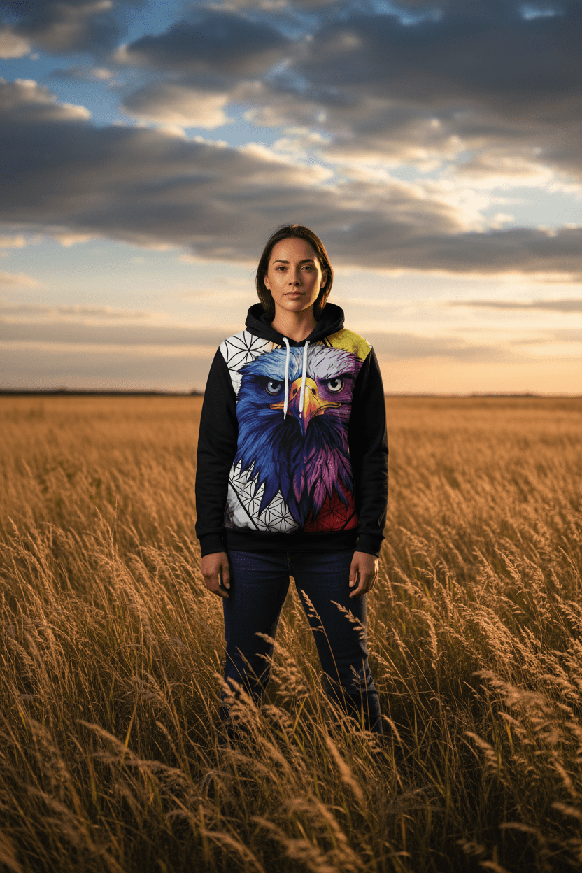 Bald Eagle Medicine Wheel Hoodie — Patriotic Men's PulloverEmber Spirit Apparel