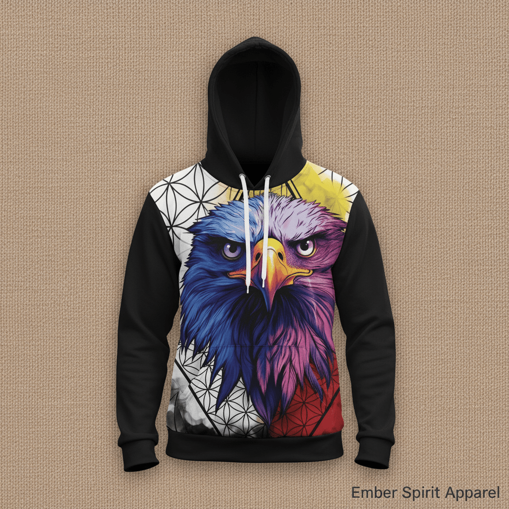 Bald Eagle Medicine Wheel Hoodie — Patriotic Men's PulloverEmber Spirit Apparel