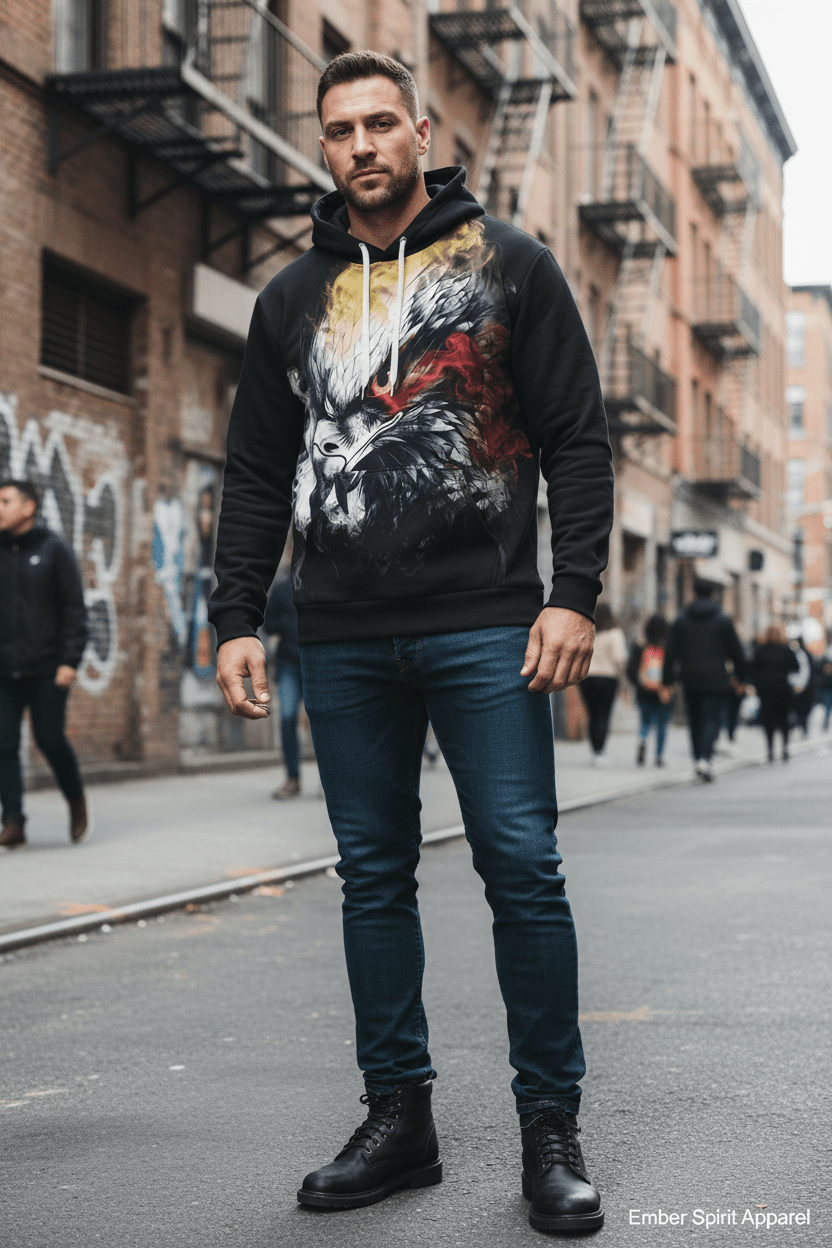 Bald Eagle Watercolor Hoodie — Patriotic Men's PulloverEmber Spirit Apparel
