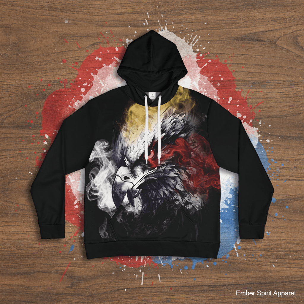 Bald Eagle Watercolor Hoodie — Patriotic Men's PulloverEmber Spirit Apparel