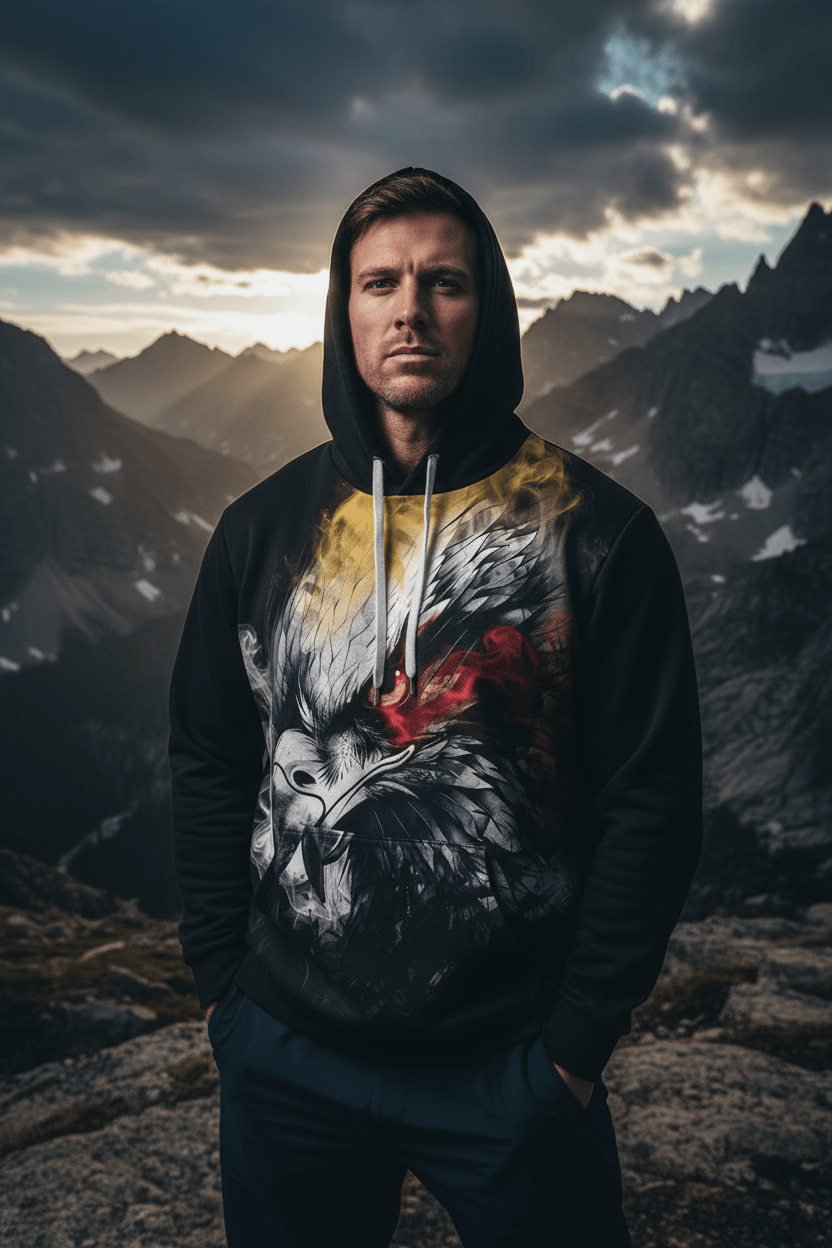 Bald Eagle Watercolor Hoodie — Patriotic Men's PulloverEmber Spirit Apparel