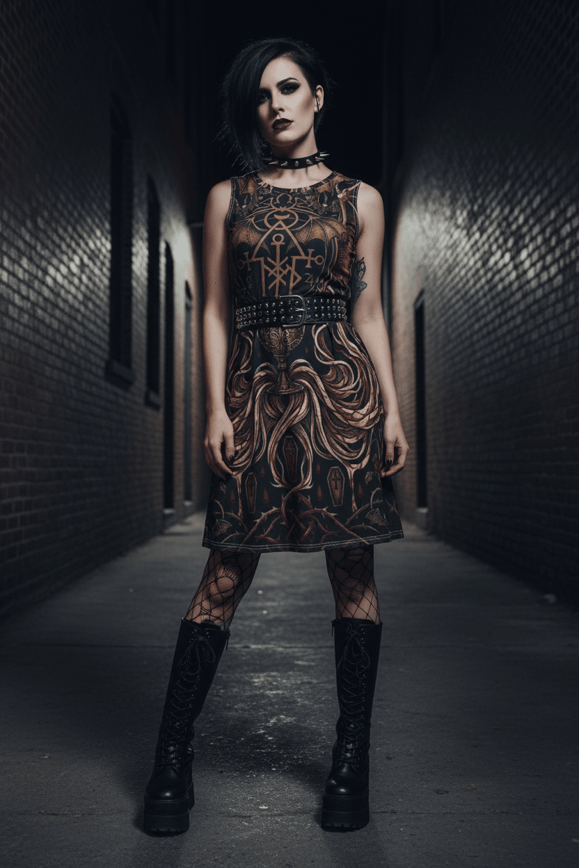 Bat Love Vampire Sigils Dress — Goth Floral Night - Soul Women's Casual DressEmber Spirit Apparel