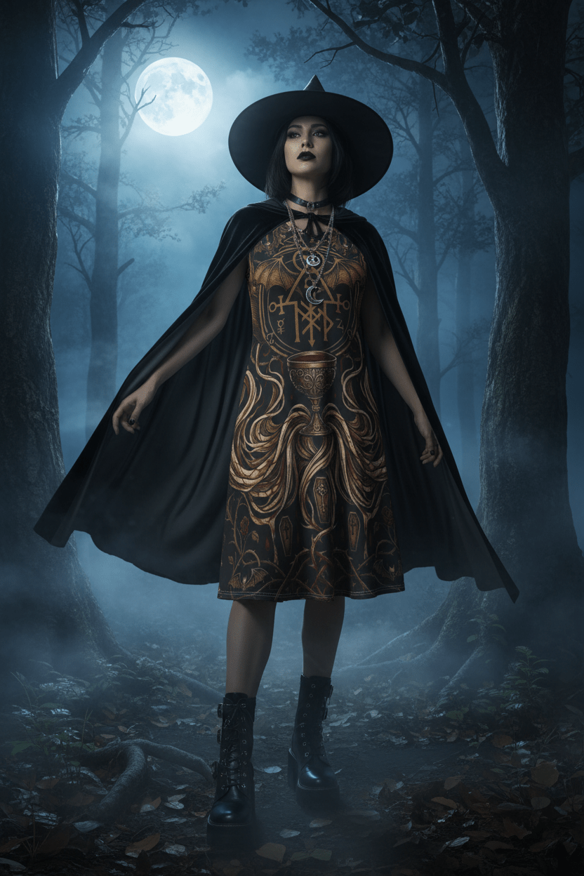 Bat Love Vampire Sigils Dress — Goth Floral Night - Soul Women's Casual DressEmber Spirit Apparel