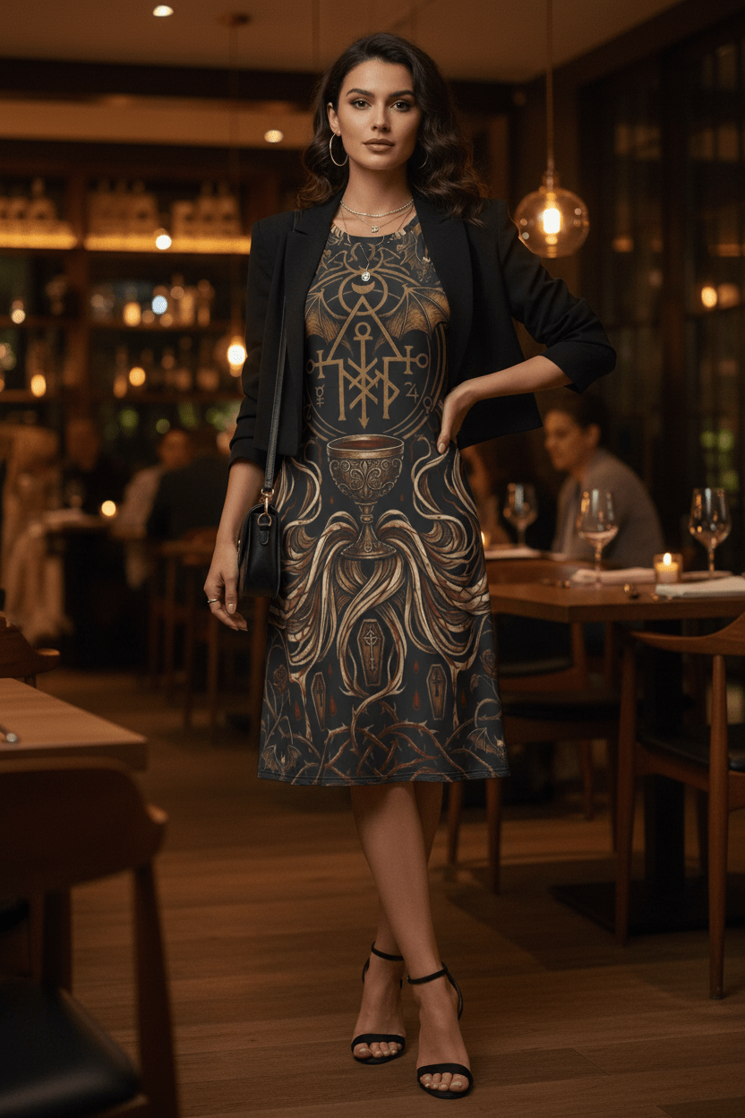 Bat Love Vampire Sigils Dress — Goth Floral Night - Soul Women's Casual DressEmber Spirit Apparel