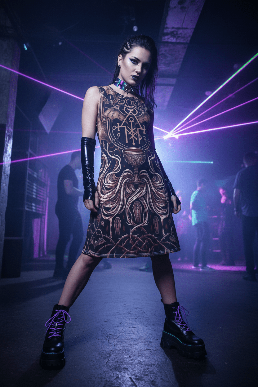 Bat Love Vampire Sigils Dress — Goth Floral Night - Soul Women's Casual DressEmber Spirit Apparel