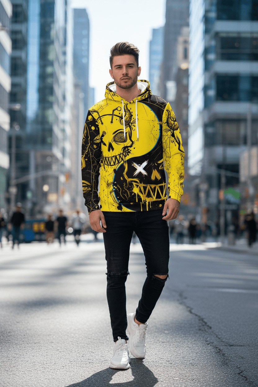 Bee Yin - Yang Graphic Hoodie – Yellow & Black StreetwearEmber Spirit Apparel