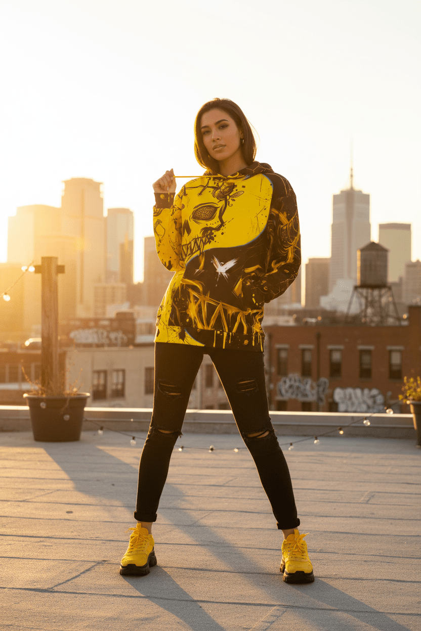 Bee Yin - Yang Graphic Hoodie – Yellow & Black StreetwearEmber Spirit Apparel