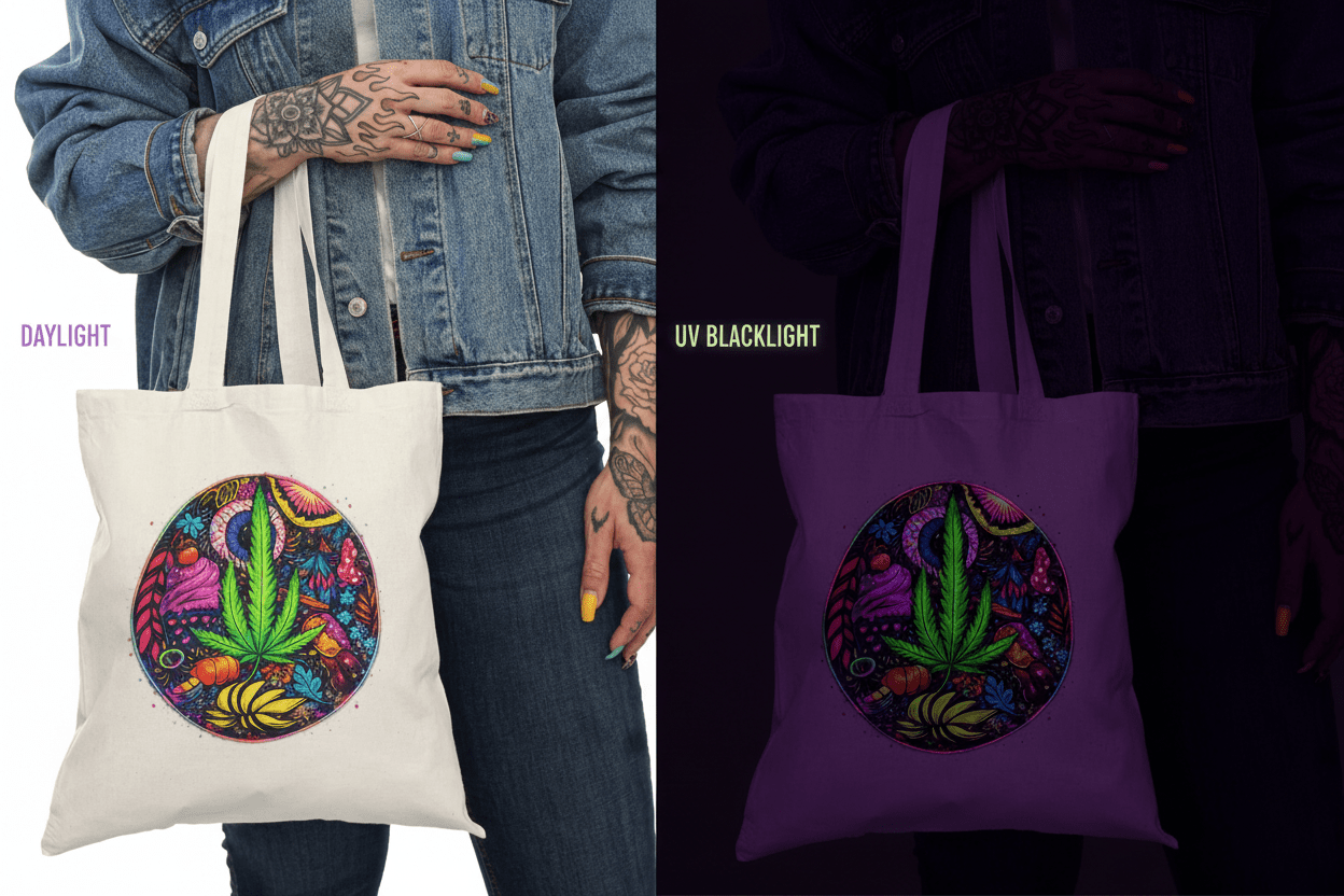 Blacklight-Reactive Natural Tote Bag — Daylight Cool, UV-Glow DesignEmber Spirit Apparel