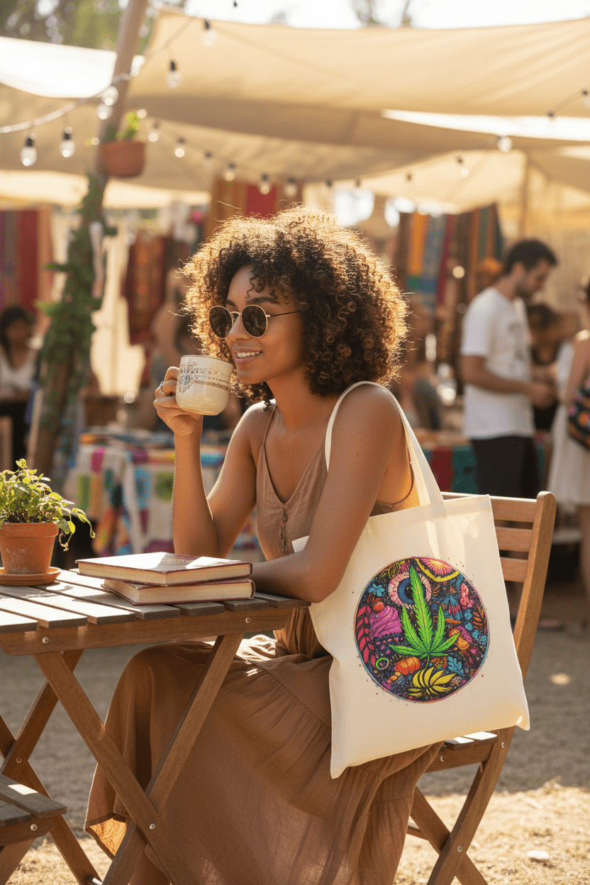 Blacklight-Reactive Natural Tote Bag — Daylight Cool, UV-Glow DesignEmber Spirit Apparel