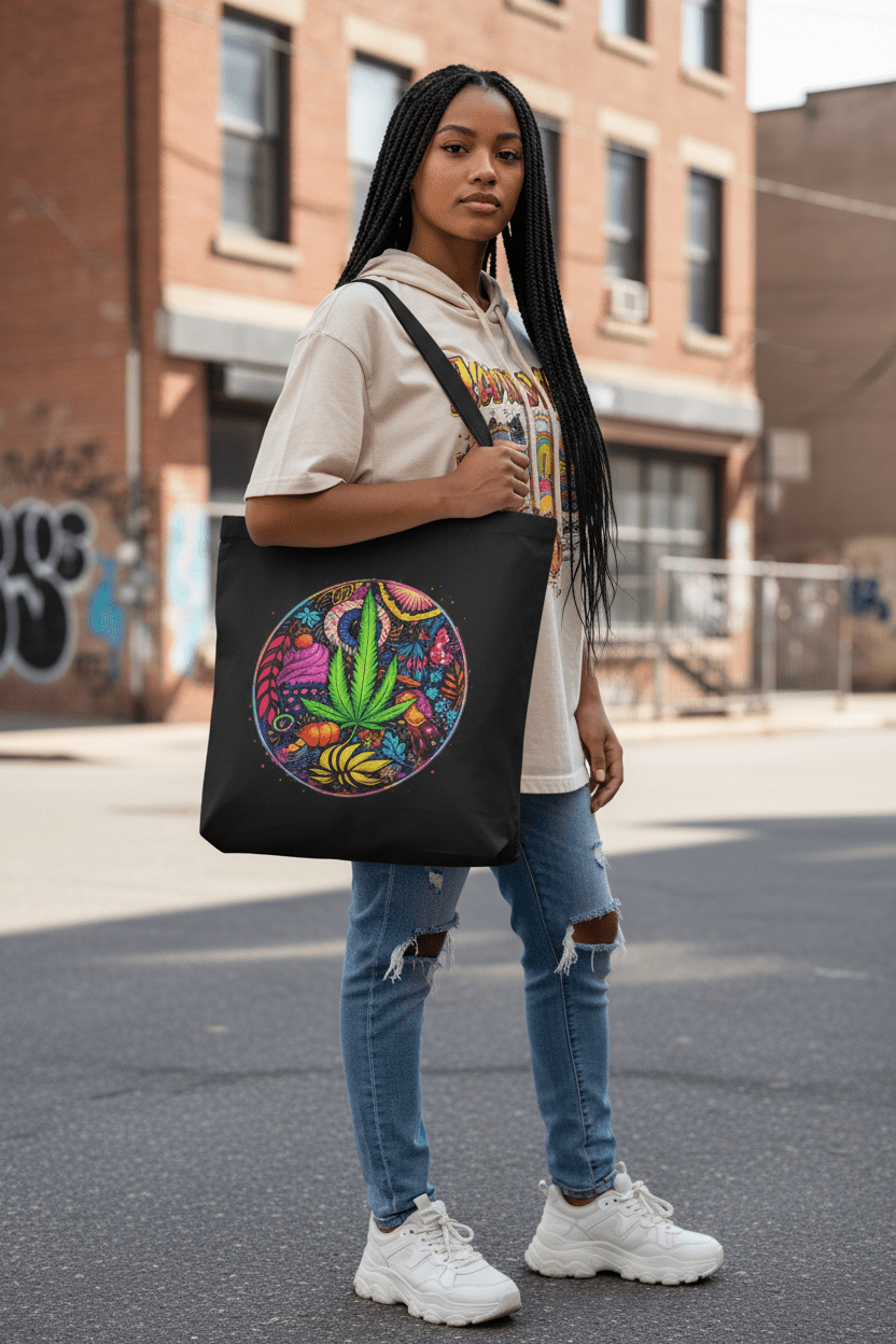 Blacklight-Reactive Natural Tote Bag — Daylight Cool, UV-Glow DesignEmber Spirit Apparel