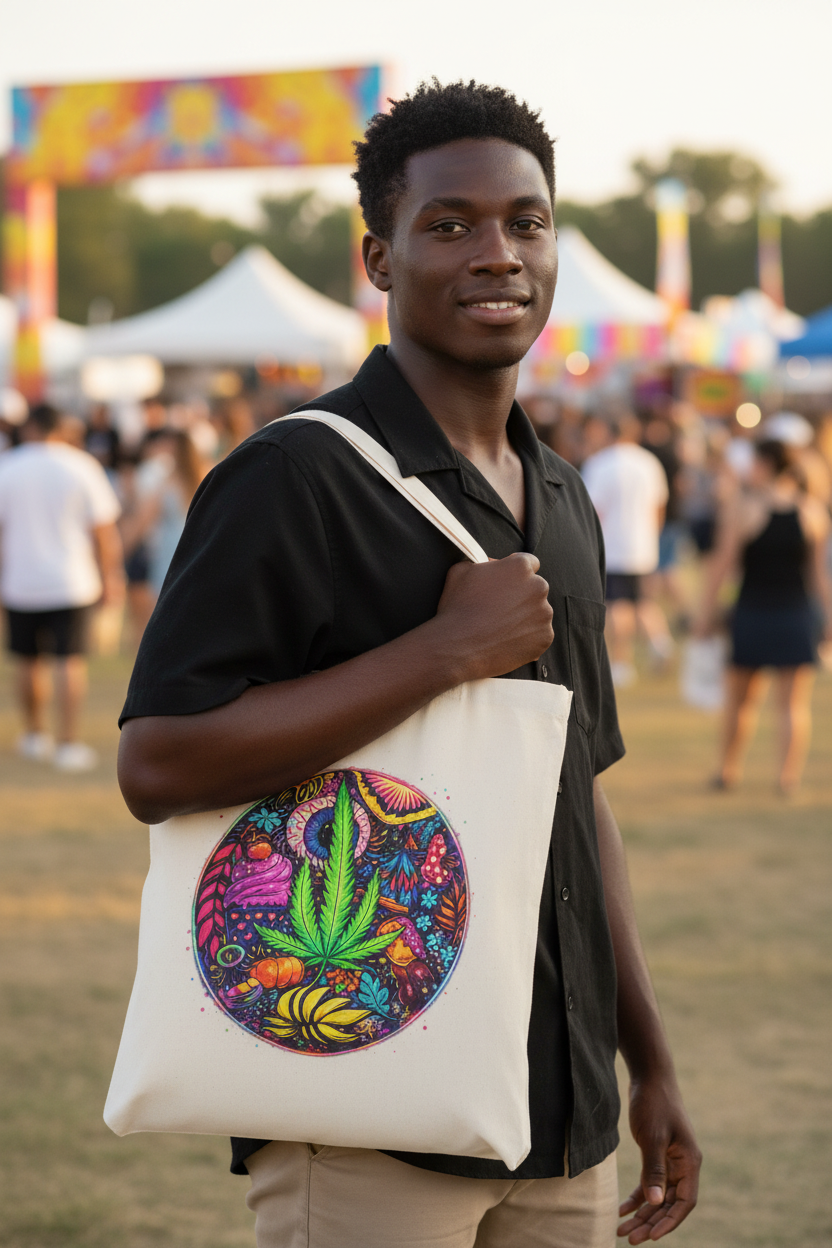 Blacklight-Reactive Natural Tote Bag — Daylight Cool, UV-Glow DesignEmber Spirit Apparel