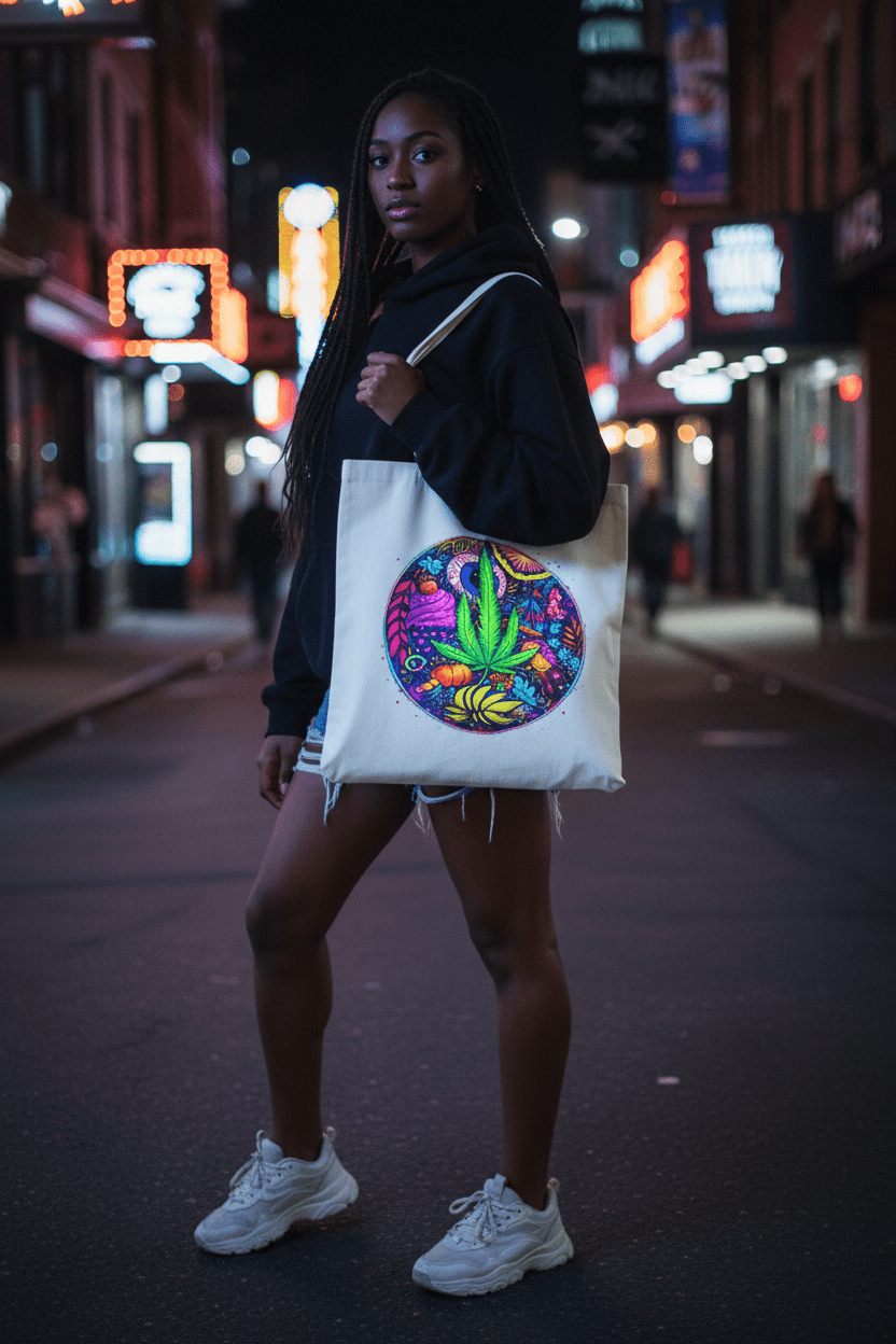 Blacklight-Reactive Natural Tote Bag — Daylight Cool, UV-Glow DesignEmber Spirit Apparel