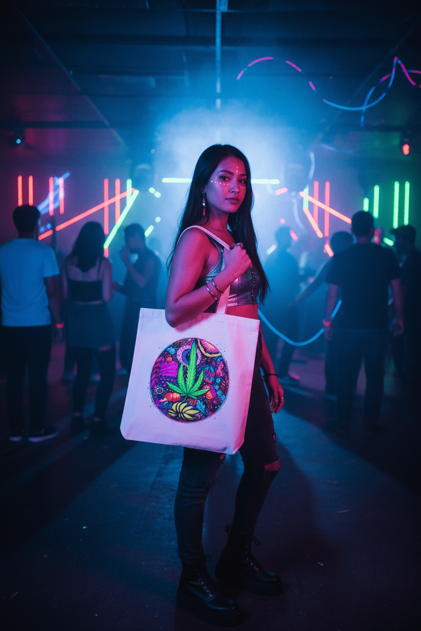 Blacklight-Reactive Natural Tote Bag — Daylight Cool, UV-Glow DesignEmber Spirit Apparel