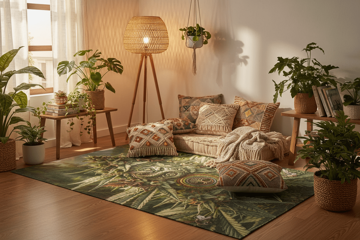 Cannabis Forest Area Rug — Psychedelic Weed Plant Accent RugEmber Spirit Apparel