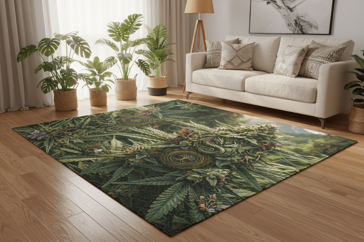 Cannabis Forest Area Rug — Psychedelic Weed Plant Accent RugEmber Spirit Apparel