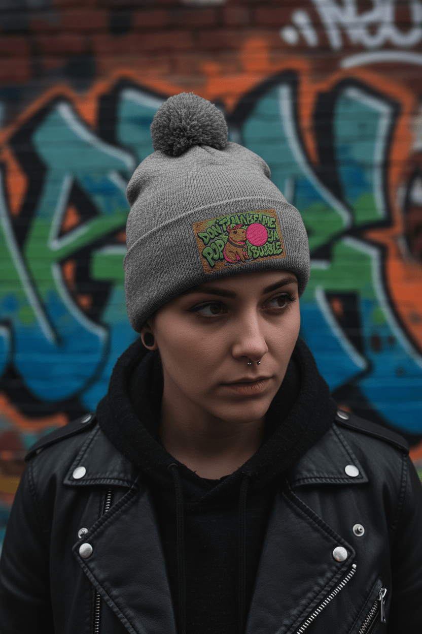 Capybara Pom - Pom Knit Cap (Embroidered)Ember Spirit Apparel