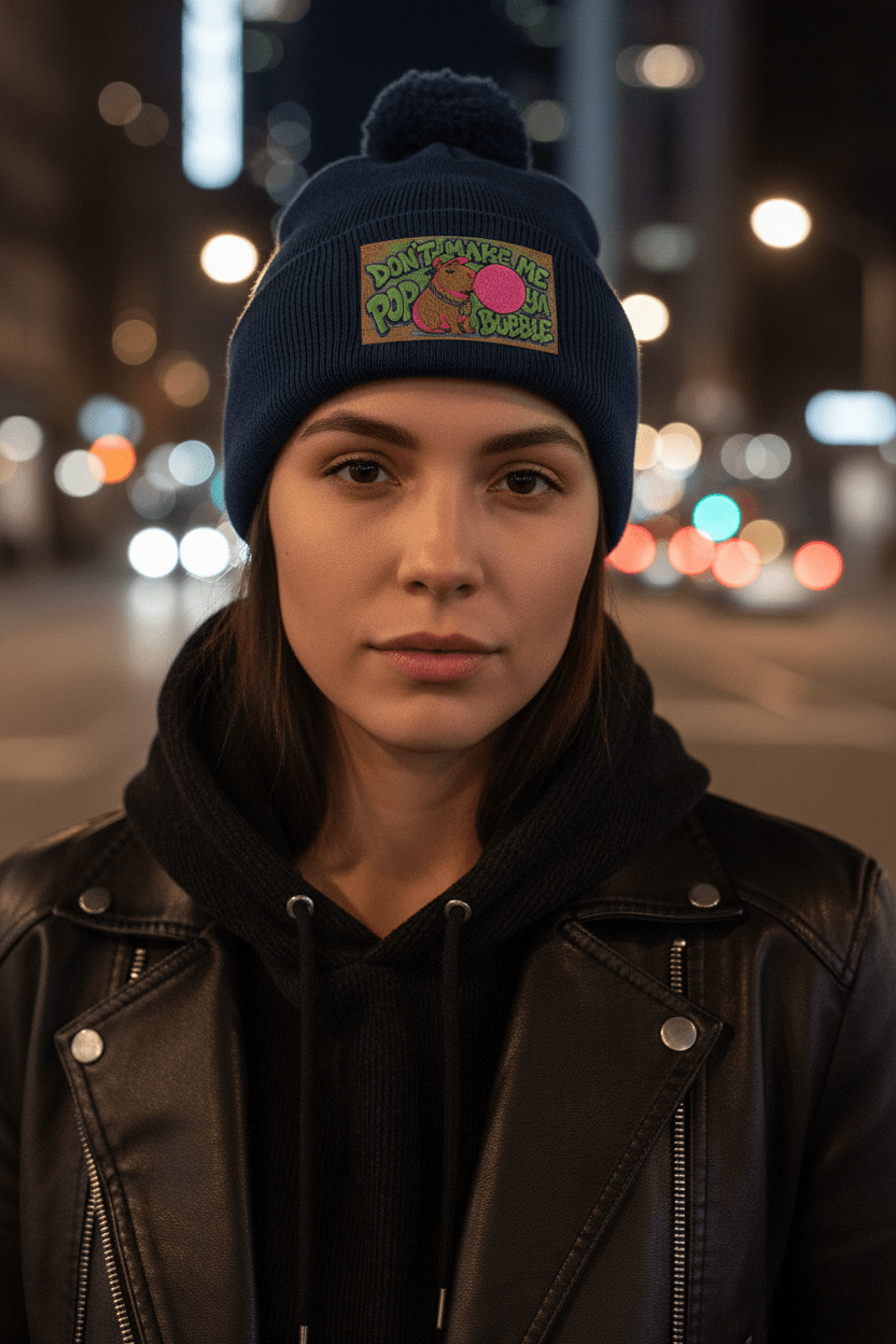 Capybara Pom - Pom Knit Cap (Embroidered)Ember Spirit Apparel