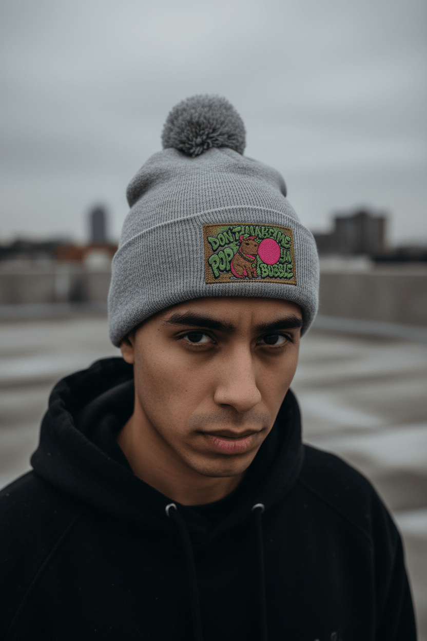 Capybara Pom - Pom Knit Cap (Embroidered)Ember Spirit Apparel