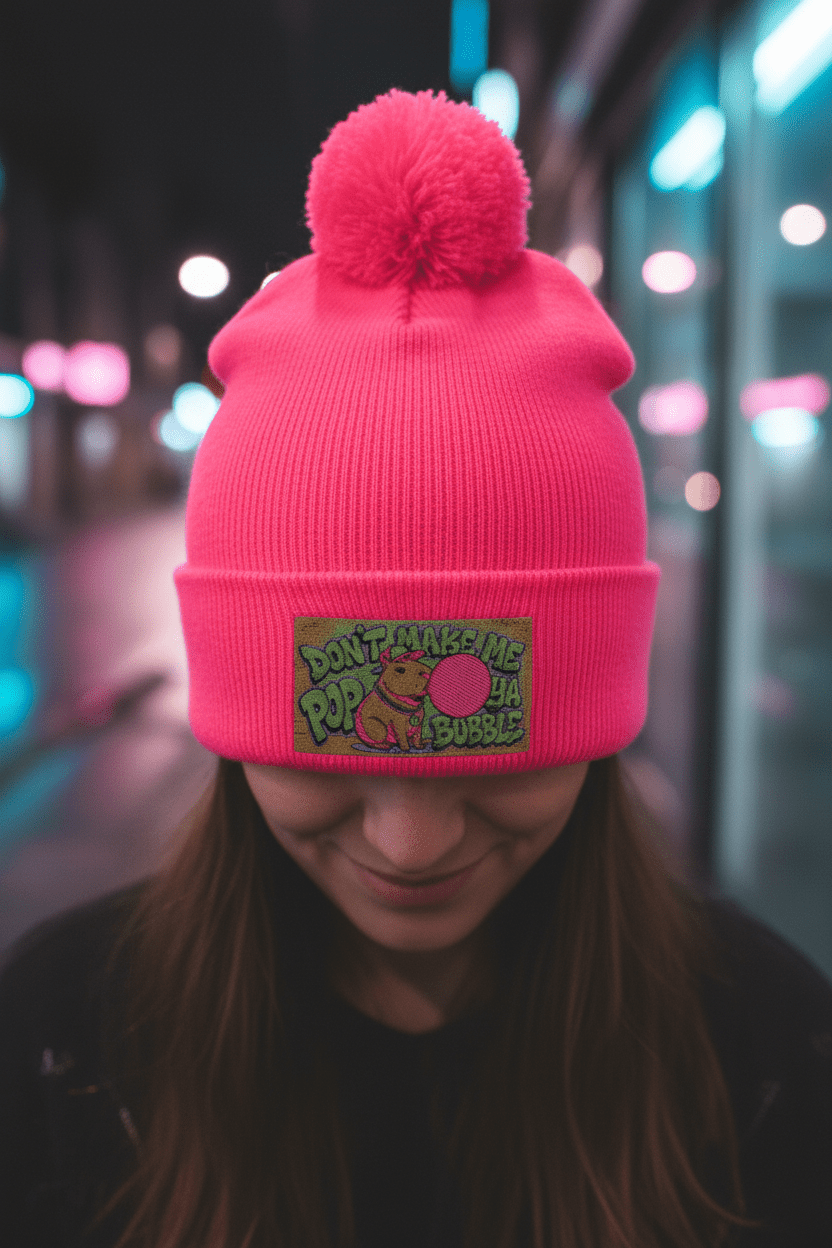 Capybara Pom - Pom Knit Cap (Embroidered)Ember Spirit Apparel