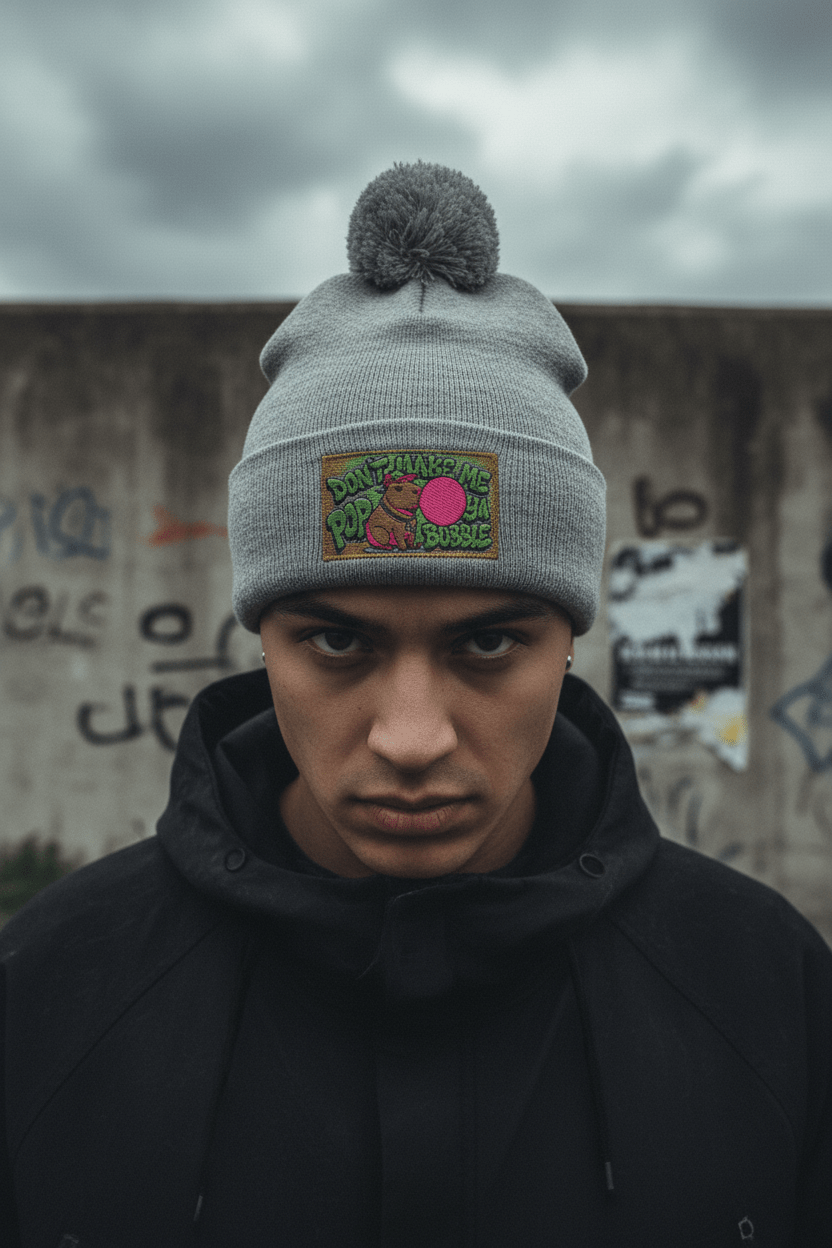 Capybara Pom - Pom Knit Cap (Embroidered)Ember Spirit Apparel