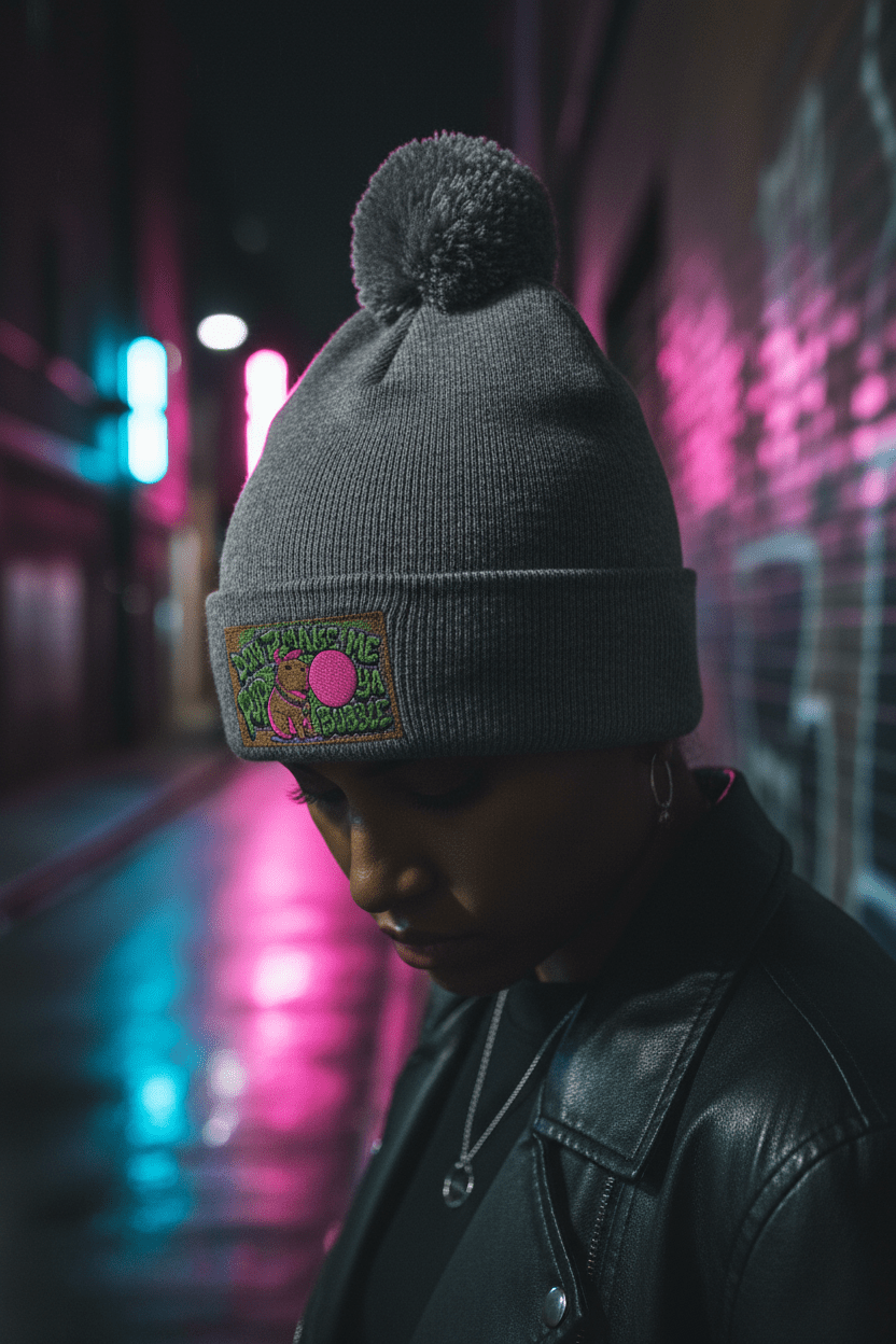 Capybara Pom - Pom Knit Cap (Embroidered)Ember Spirit Apparel