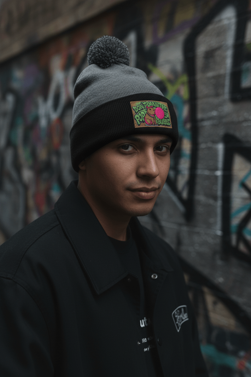 Capybara Pom - Pom Knit Cap (Embroidered)Ember Spirit Apparel