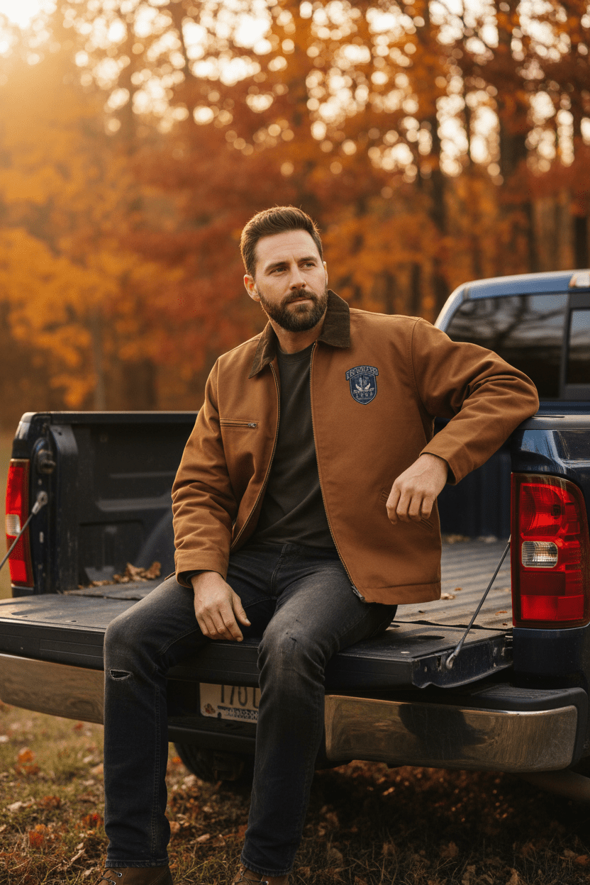 CAWS Enforcers - Duck Cloth Work Jacket — Brown Barn Coat with Embroidered PatchEmber Spirit Apparel