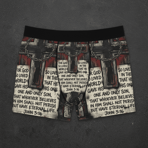 Christian Cross Boxer Briefs — John 3:16 Scripture PrintEmber Spirit Apparel