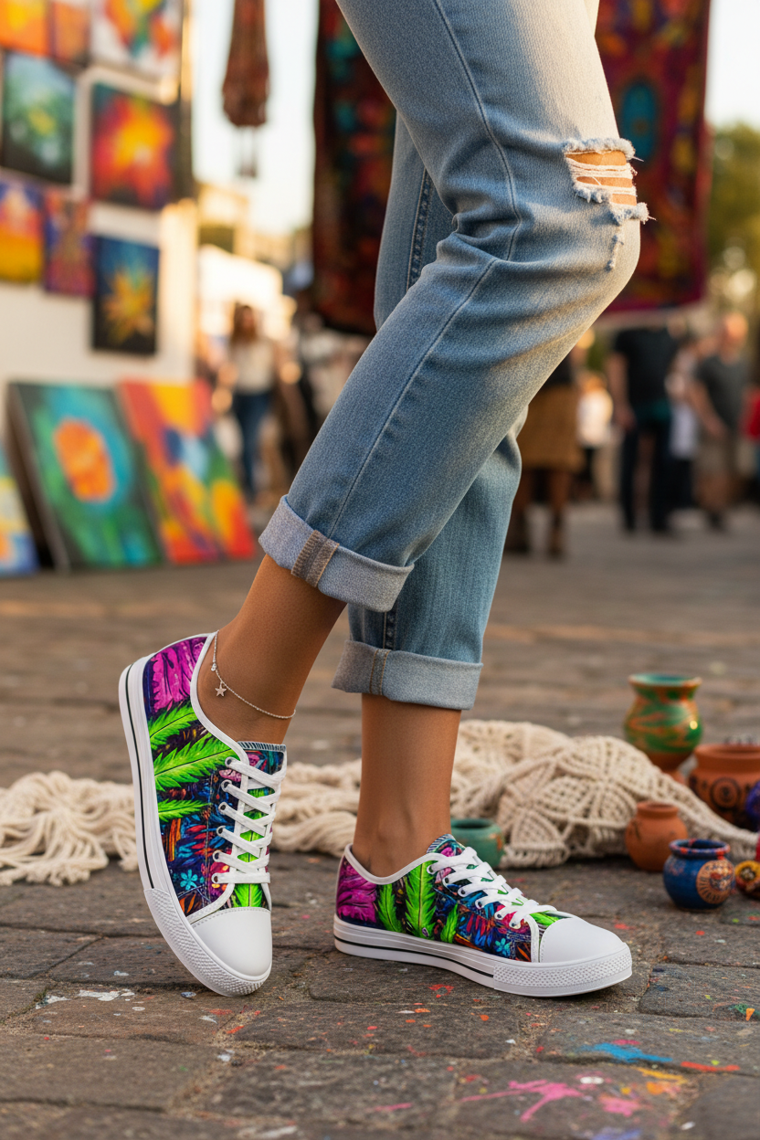 Colorful Painting by Ownee : Print Women's Low Top Sneakers – Vibrant Boho Casual ShoesEmber Spirit Apparel