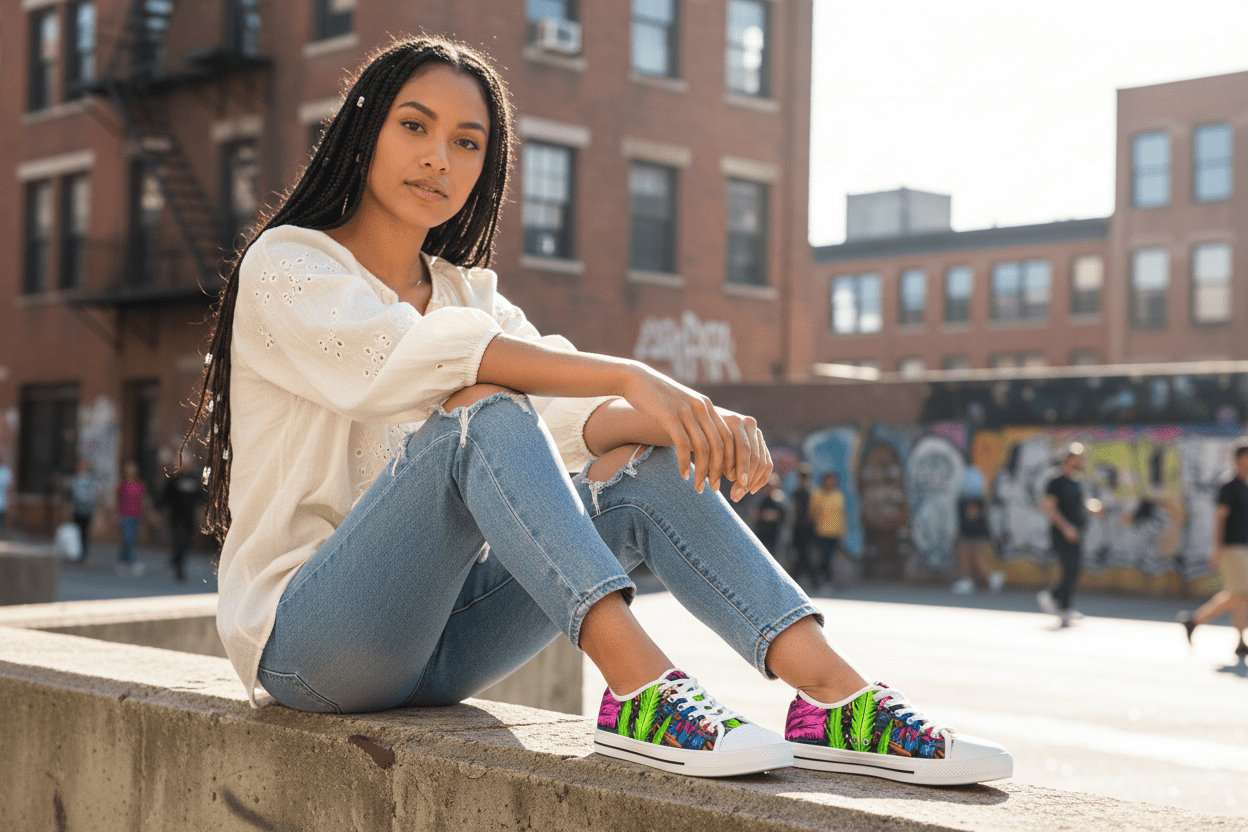 Colorful Painting by Ownee : Print Women's Low Top Sneakers – Vibrant Boho Casual ShoesEmber Spirit Apparel