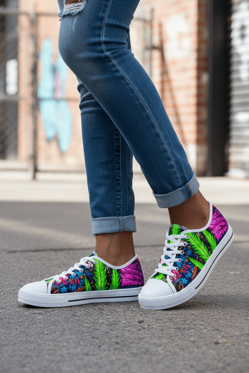 Colorful Painting by Ownee : Print Women's Low Top Sneakers – Vibrant Boho Casual ShoesEmber Spirit Apparel
