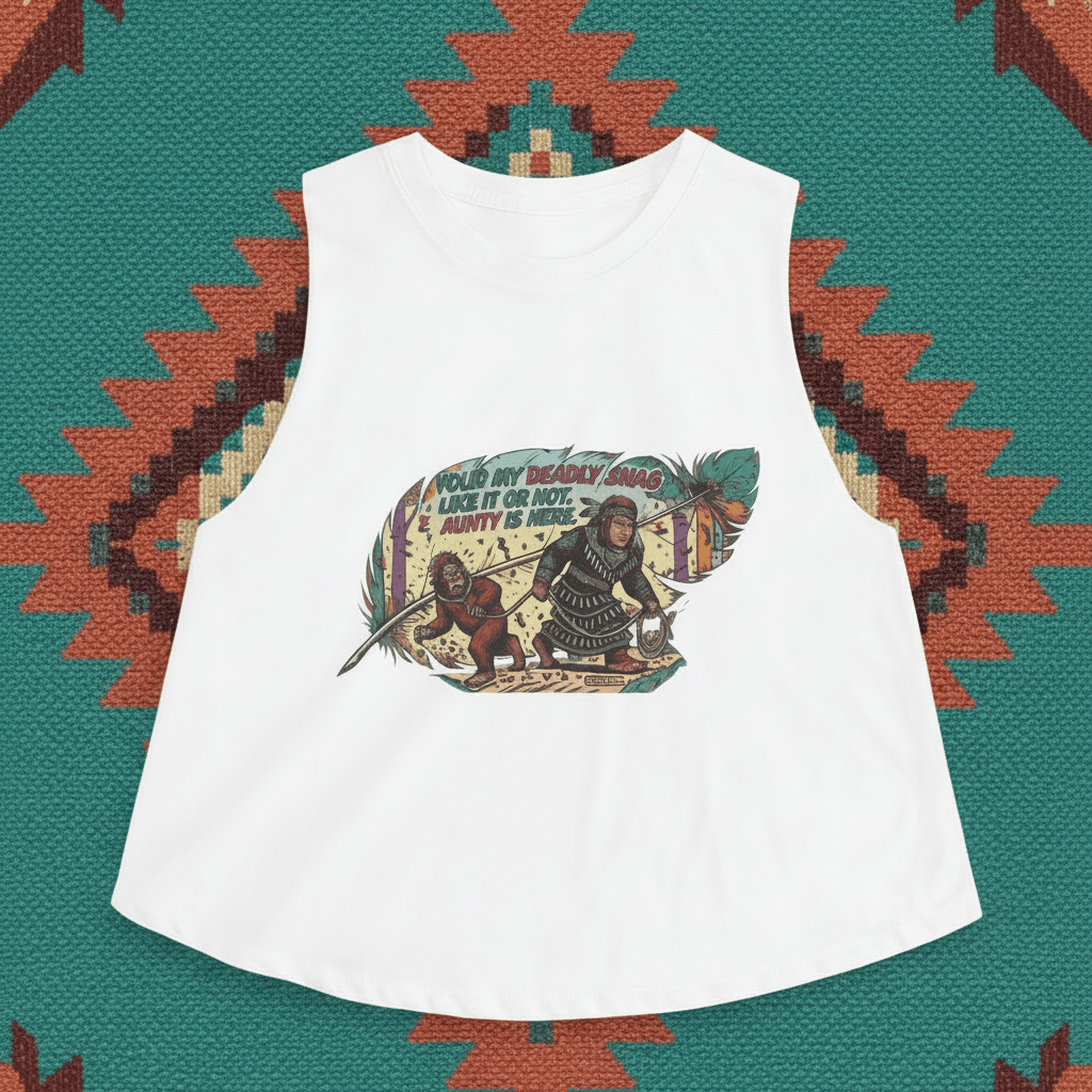 Deadly Auntie Is Here Women's Crop Top — "Count Your Blessings, Not Your Curls" Retro Adventurer GraphicEmber Spirit Apparel