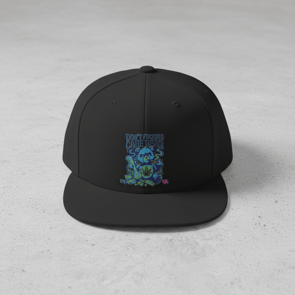 Don't Care Bear Snapback Hat — Bold Anti - Drama Flat Bill CapEmber Spirit Apparel
