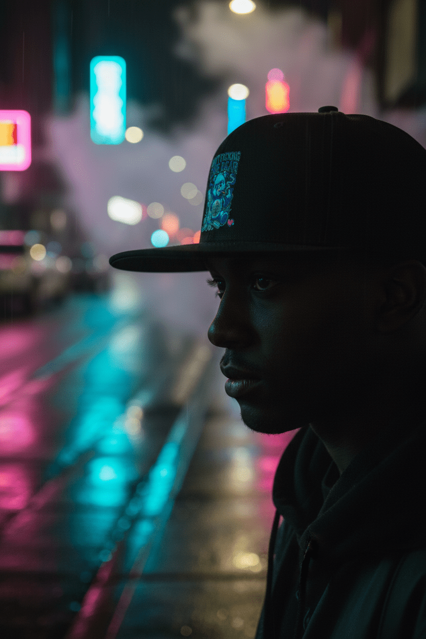 Don't Care Bear Snapback Hat — Bold Anti-Drama Flat Bill Cap, Side Profile View | Ember Spirit Apparel