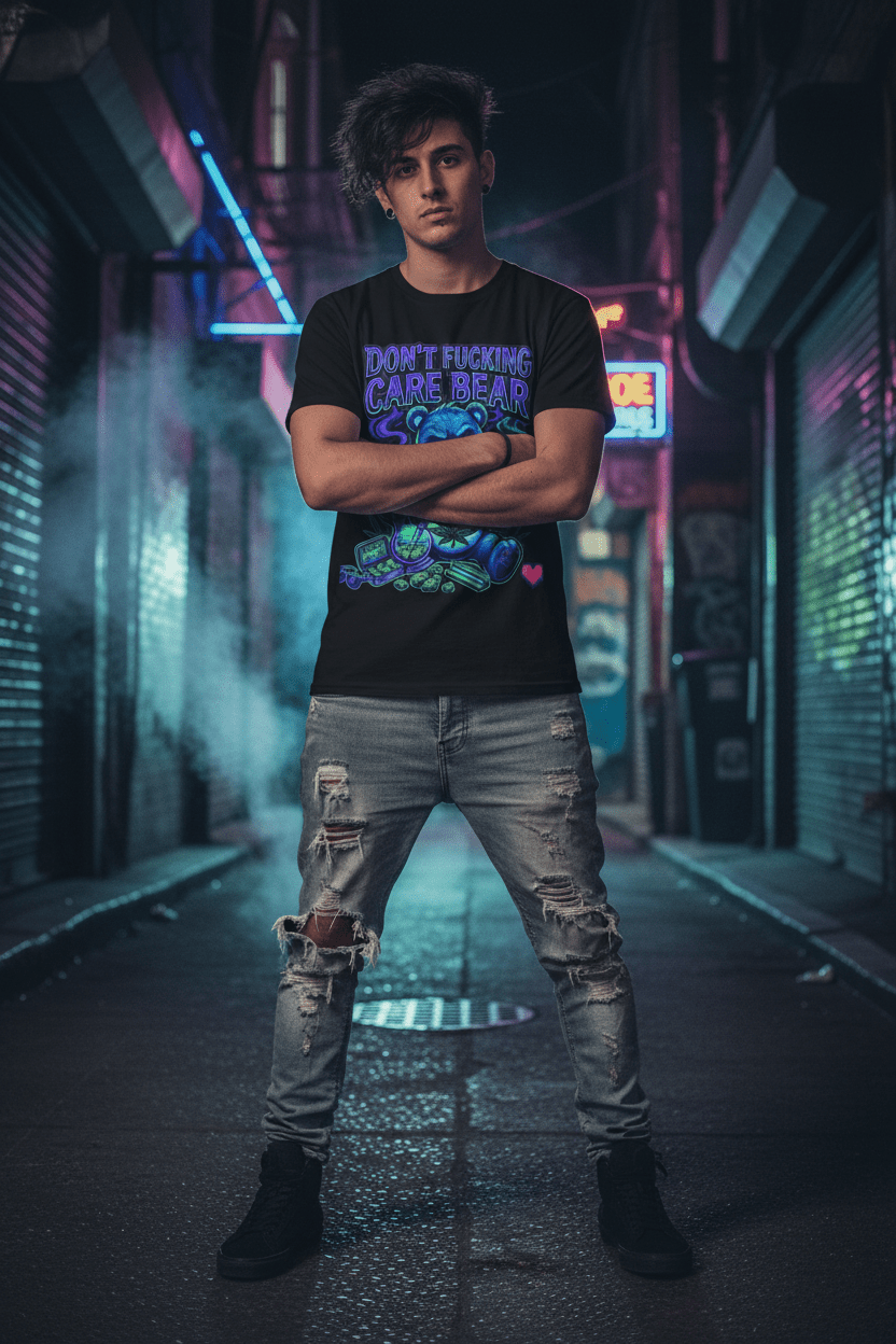 Don’t Fucking Care Bear T‑Shirt — Grunge Teddy Graphic TeeEmber Spirit Apparel