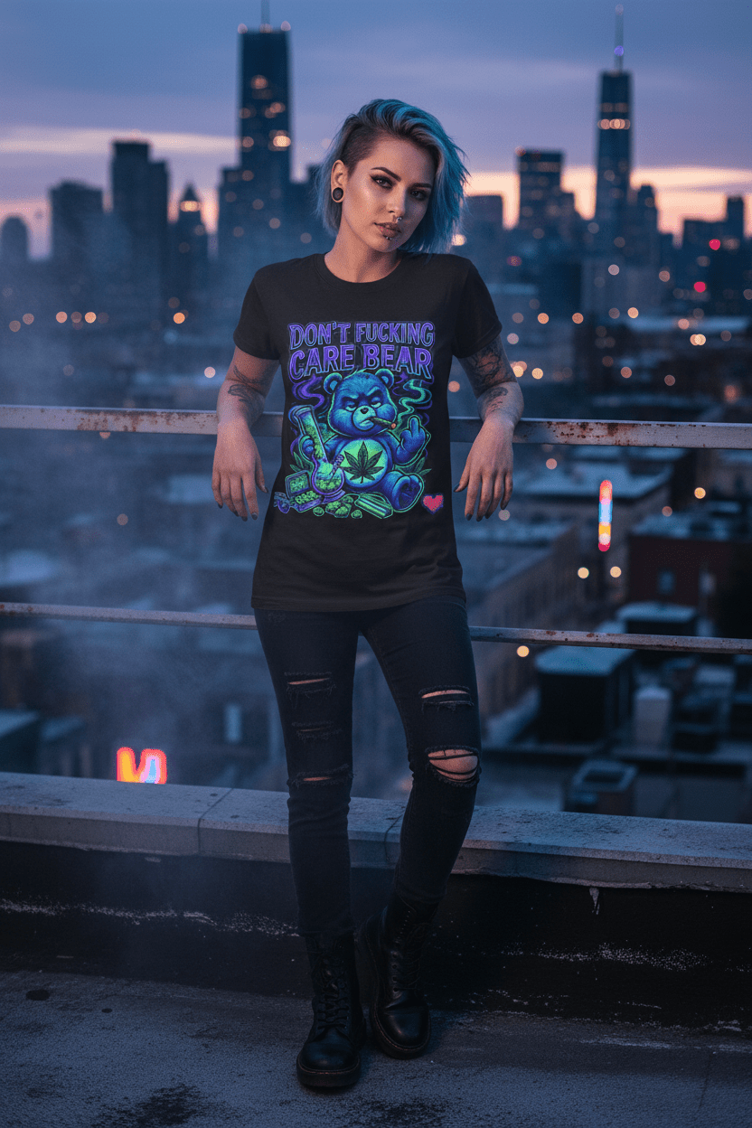 Don’t Fucking Care Bear T‑Shirt — Grunge Teddy Graphic TeeEmber Spirit Apparel