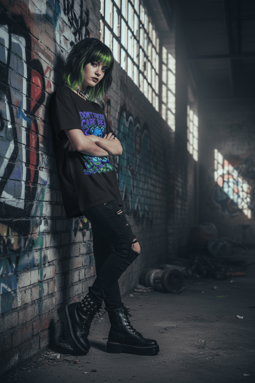Don’t Fucking Care Bear T‑Shirt — Grunge Teddy Graphic TeeEmber Spirit Apparel
