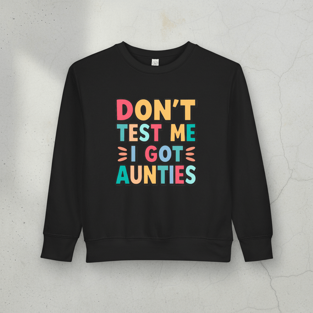 "Don't Test Me, I Got Aunties" Toddler Sweatshirt — Indigenous Kids PulloverEmber Spirit Apparel