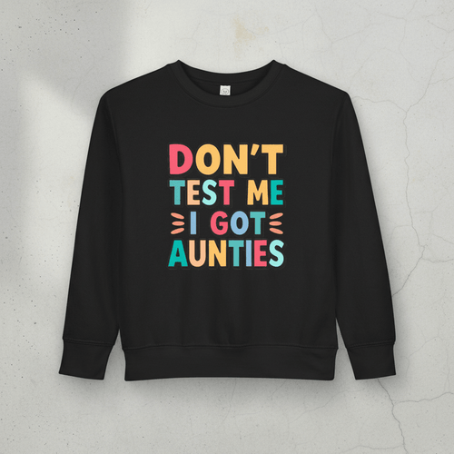 "Don't Test Me, I Got Aunties" Toddler Sweatshirt — Indigenous Kids PulloverEmber Spirit Apparel