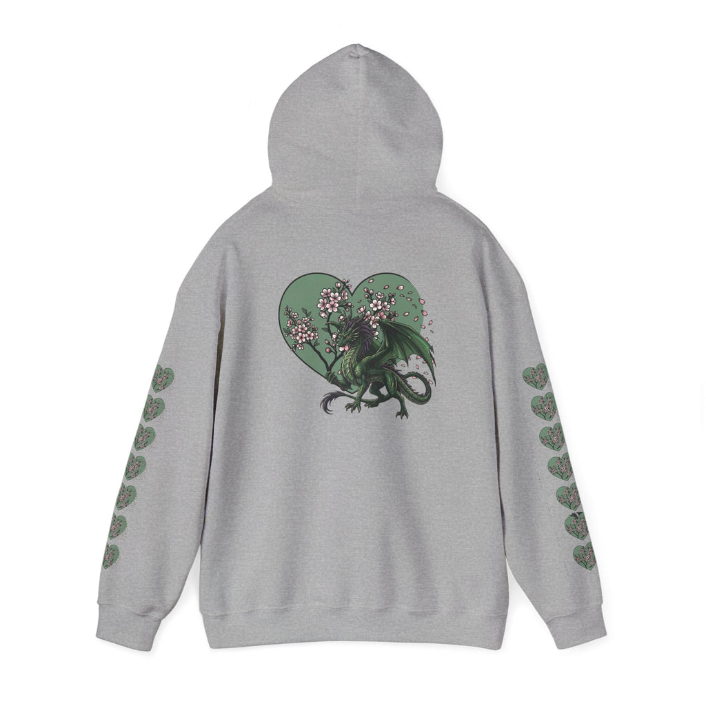 Dragon Luck Hoodie detail shot – magical dragon print close-up by Ember Spirit