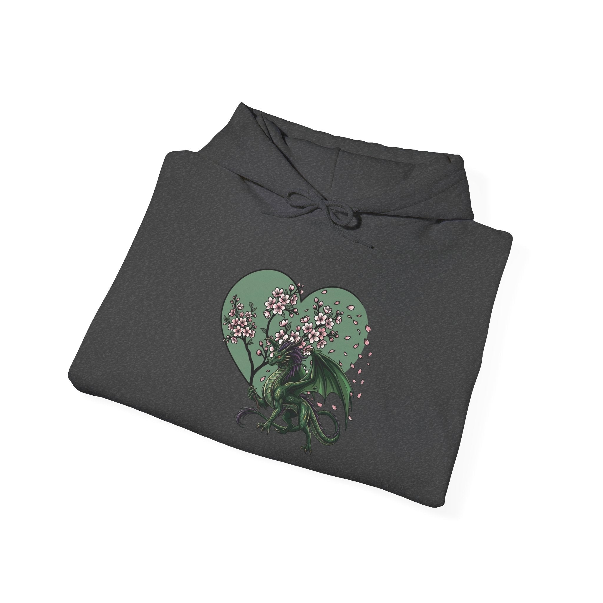 Dragon Luck Hoodie pocket detail – kangaroo pouch magical dragon streetwear by Ember Spirit