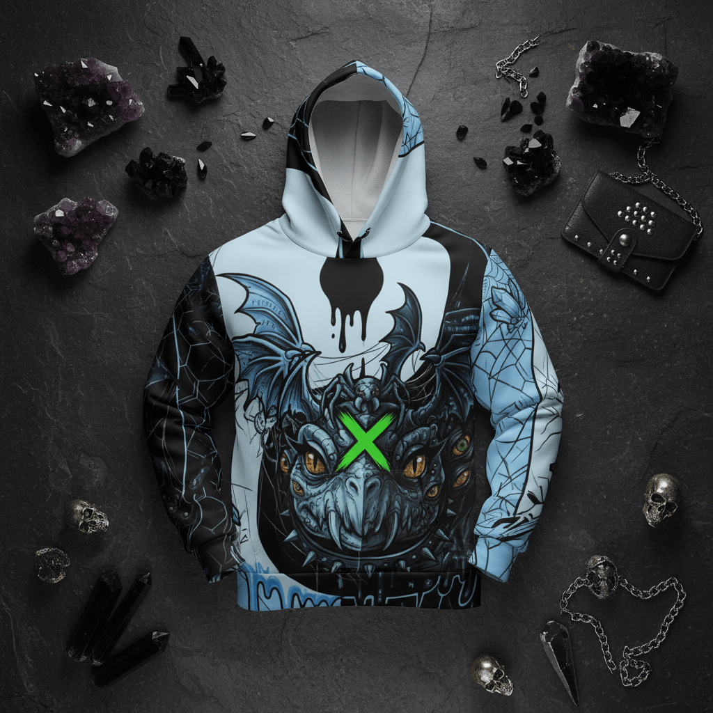Dragon Skull Graphic Hoodie — Gothic Neon X All - Over PrintEmber Spirit Apparel
