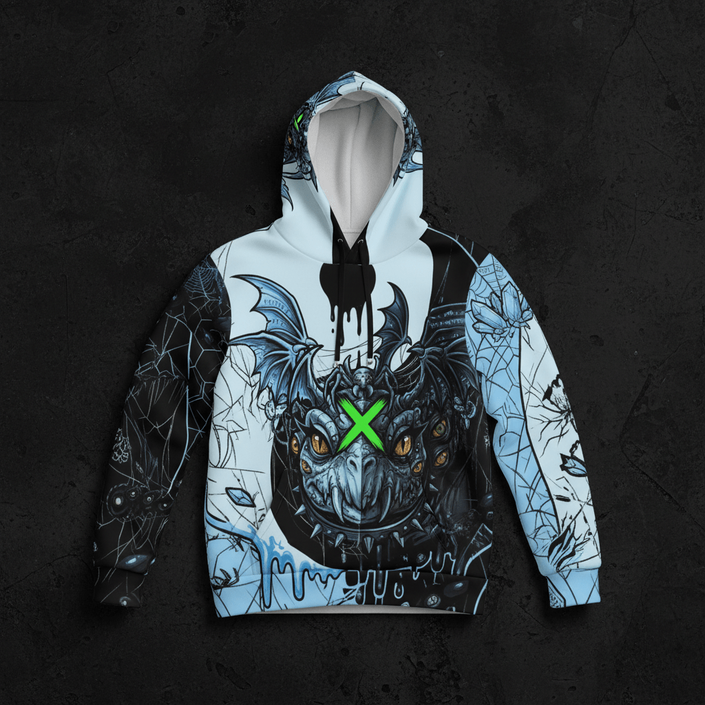 Dragon Skull Graphic Hoodie — Gothic Neon X All - Over PrintEmber Spirit Apparel