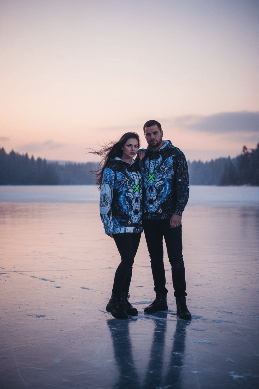 Dragon Skull Graphic Hoodie — Gothic Neon X All-Over PrintEmber Spirit Apparel