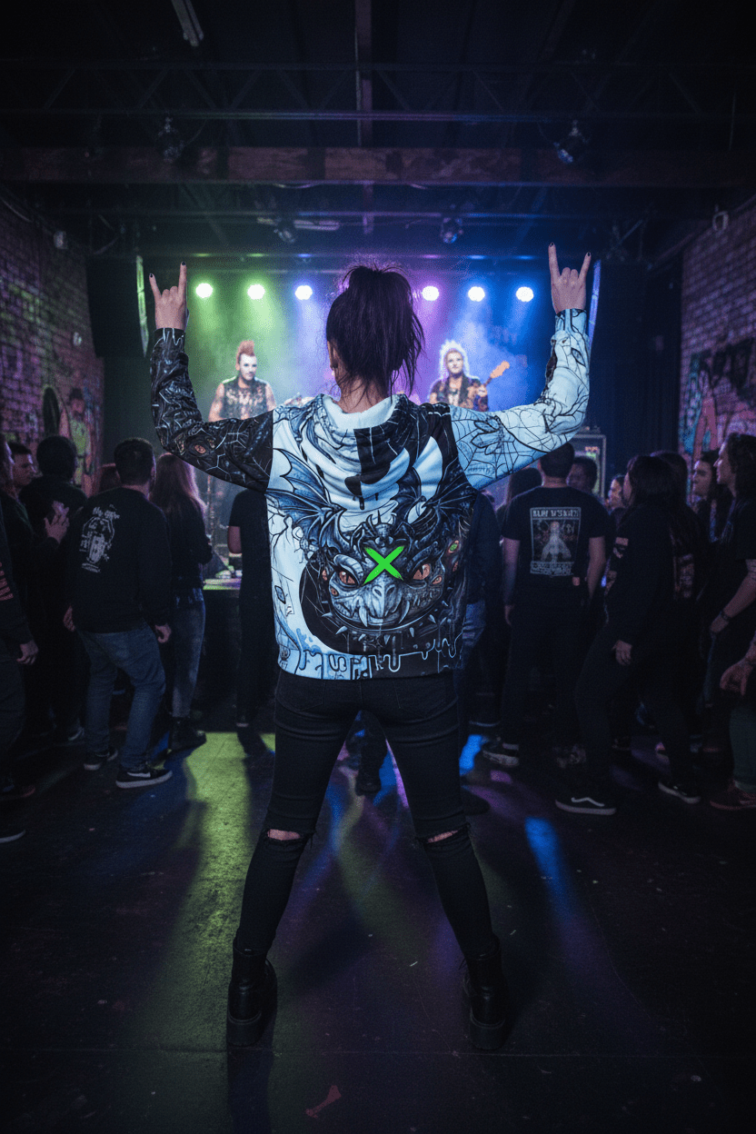 Dragon Skull Graphic Hoodie — Gothic Neon X All - Over PrintEmber Spirit Apparel