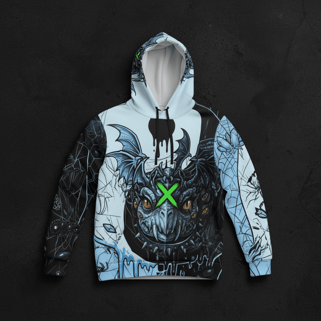 Dragon Skull Graphic Hoodie — Gothic Neon X All - Over PrintEmber Spirit Apparel