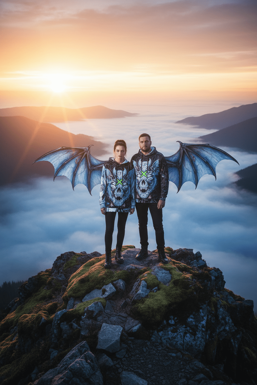 Dragon Skull Graphic Hoodie — Gothic Neon X All-Over PrintEmber Spirit Apparel