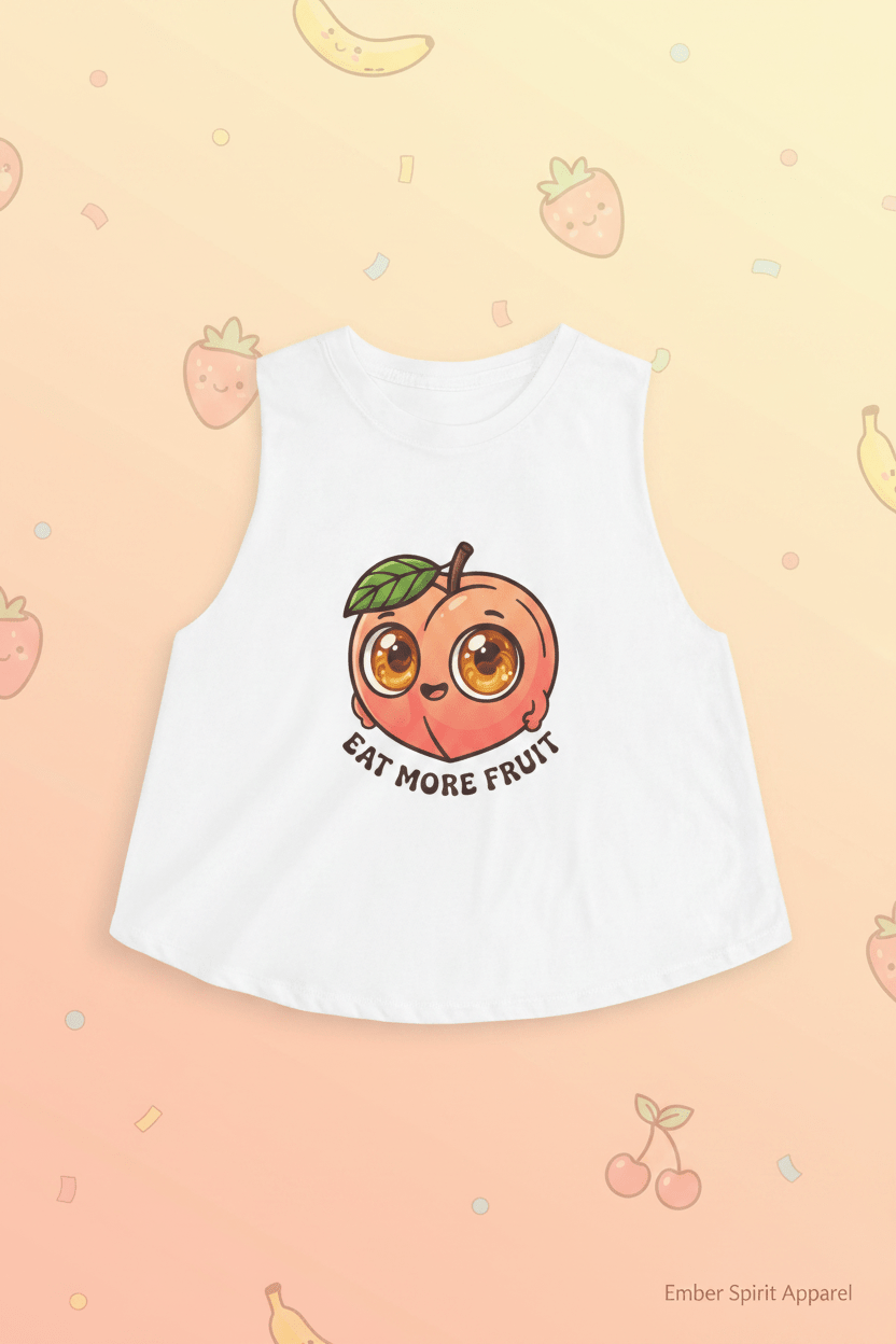 Eat More Fruit Peach Crop Top — Cute Kawaii Fruit Graphic TankEmber Spirit Apparel