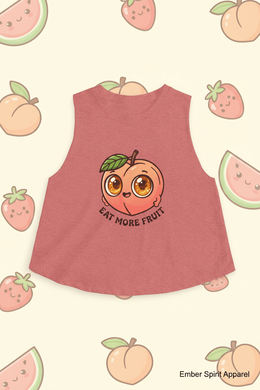 Eat More Fruit Peach Crop Top — Cute Kawaii Fruit Graphic TankEmber Spirit Apparel