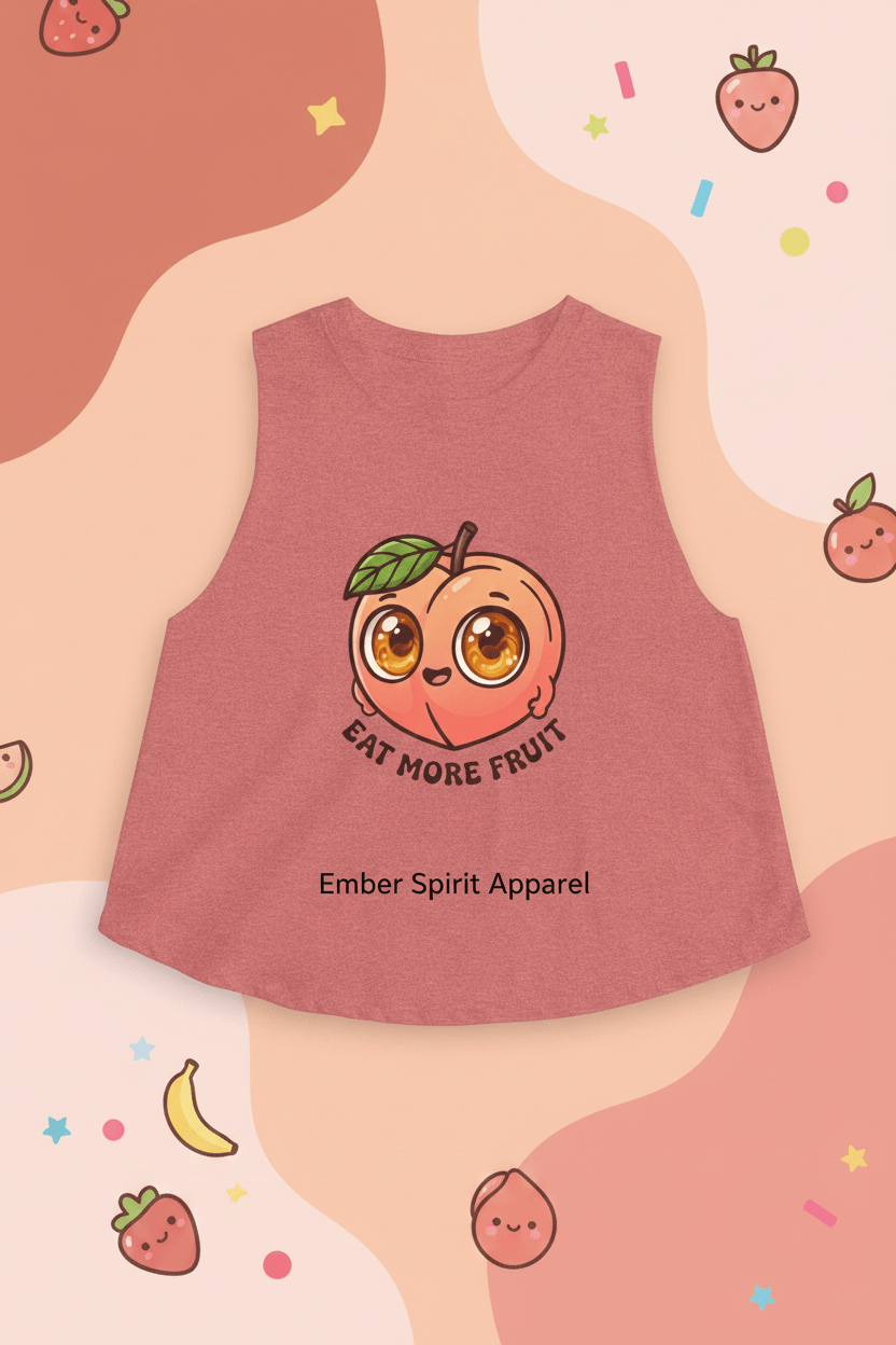 Eat More Fruit Peach Crop Top — Cute Kawaii Fruit Graphic TankEmber Spirit Apparel